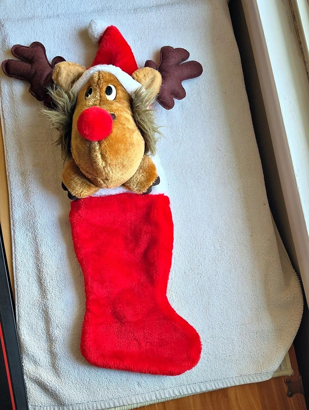 Mithy Reindeer Christmas Stocking Red Like New